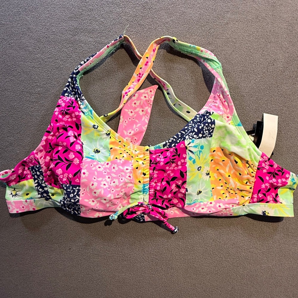 California Waves Plus Floral Patchwork Bralette Bikini Top Green Combo 0 12/14